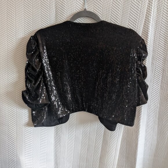 Vintage Jessica Black Sequin Bolero Shrug Ruched Sleeve XL - Picture 5 of 9